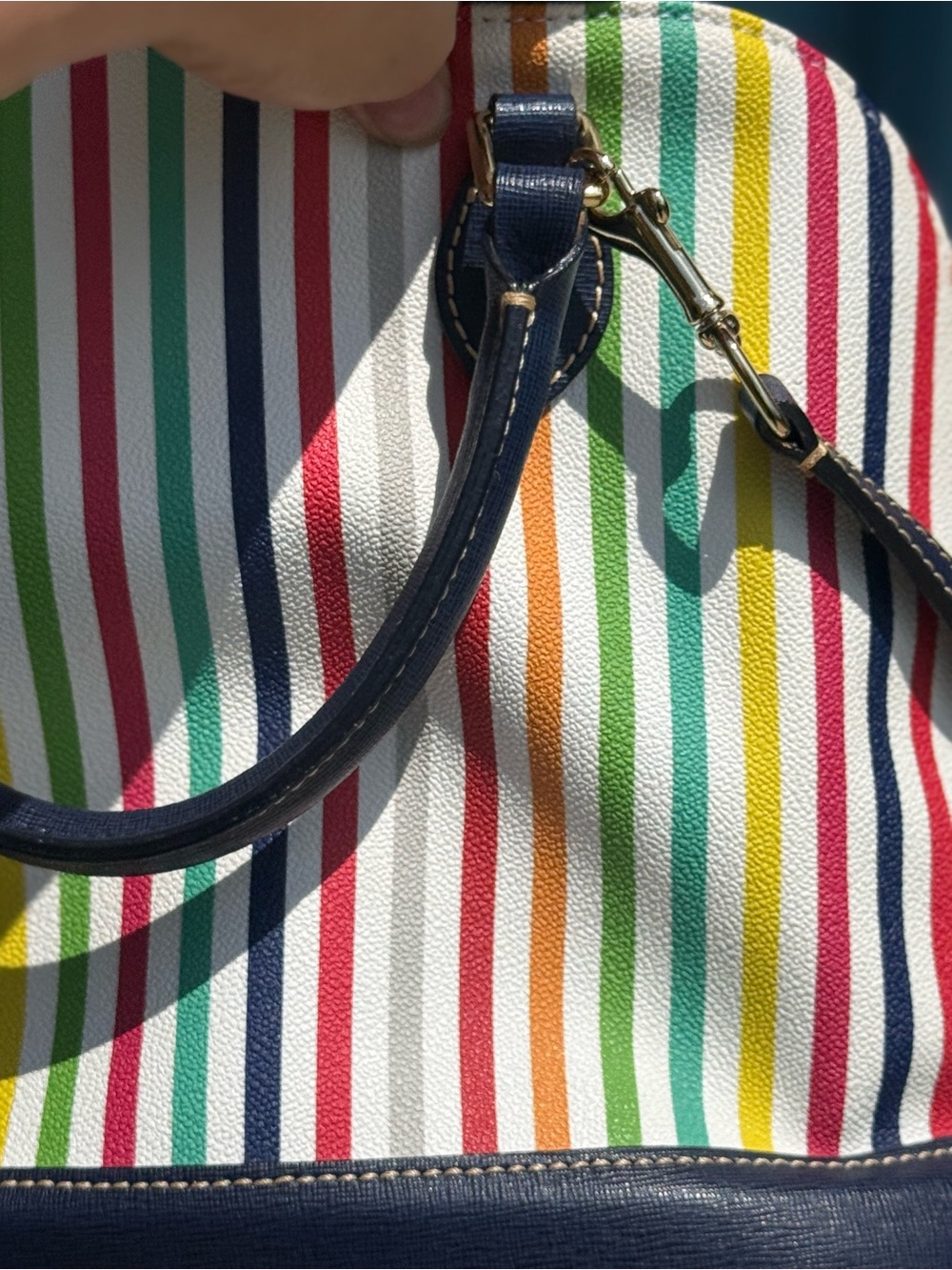 Like New Vintage Dooney &Bourke “Catalina” Striped Satchel with Navy Trim - Picture 8 of 15